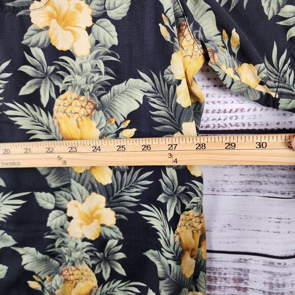 Tommy Bahama 3XB Silk Hawaiian Shirt Black Yellow Hibiscus Pineapple Island - Picture 7 of 7